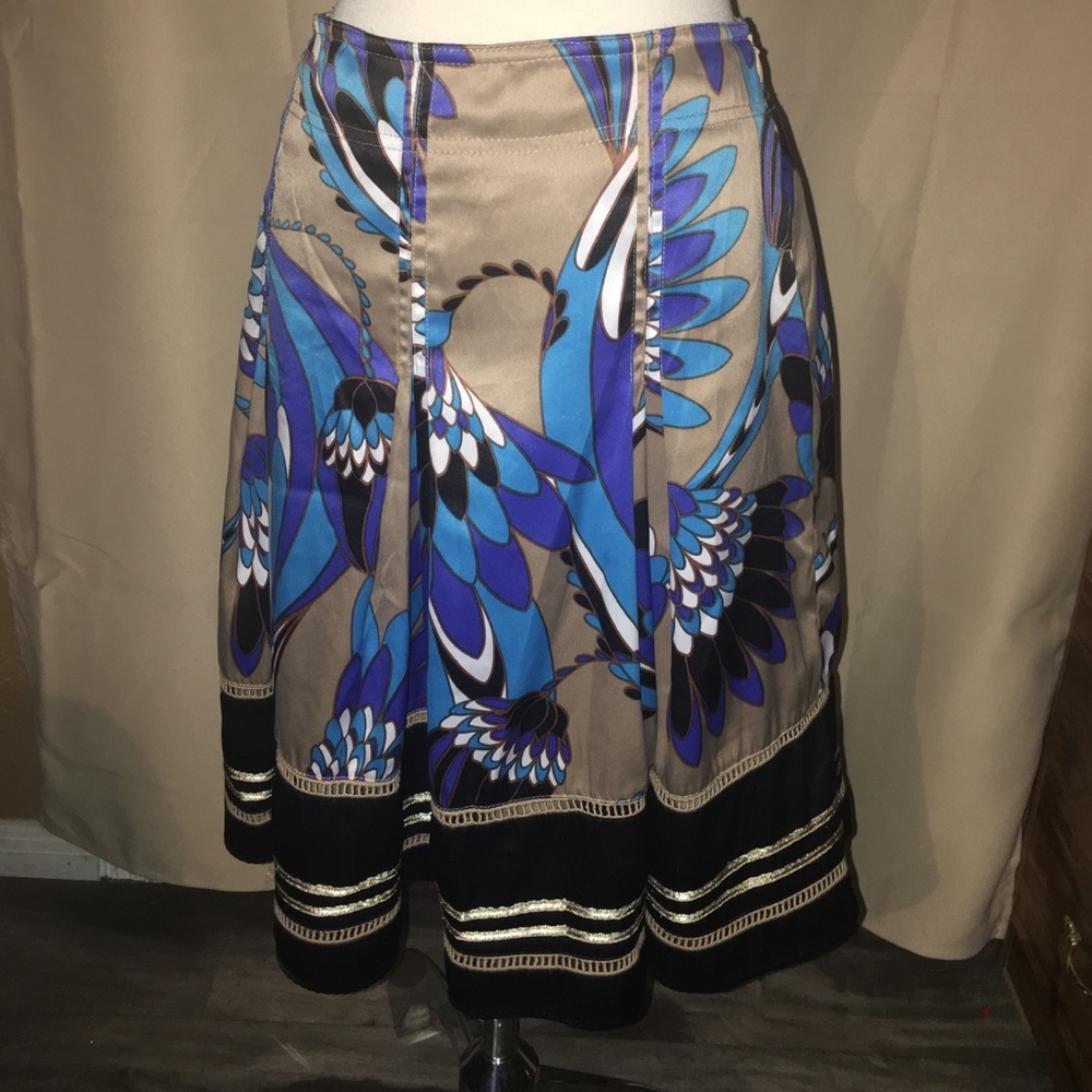 Worthington Blue‎ Bird Print A-Line Skirt Size M Flowy Boho